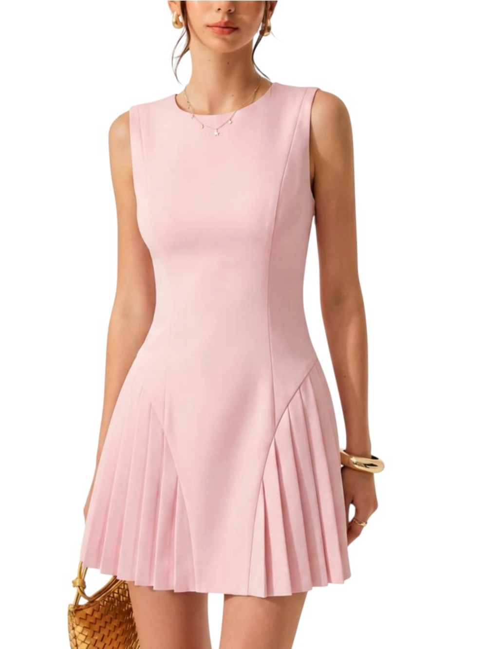 Commense Pink Sleeveless Pleated Mini Dress Small NWT